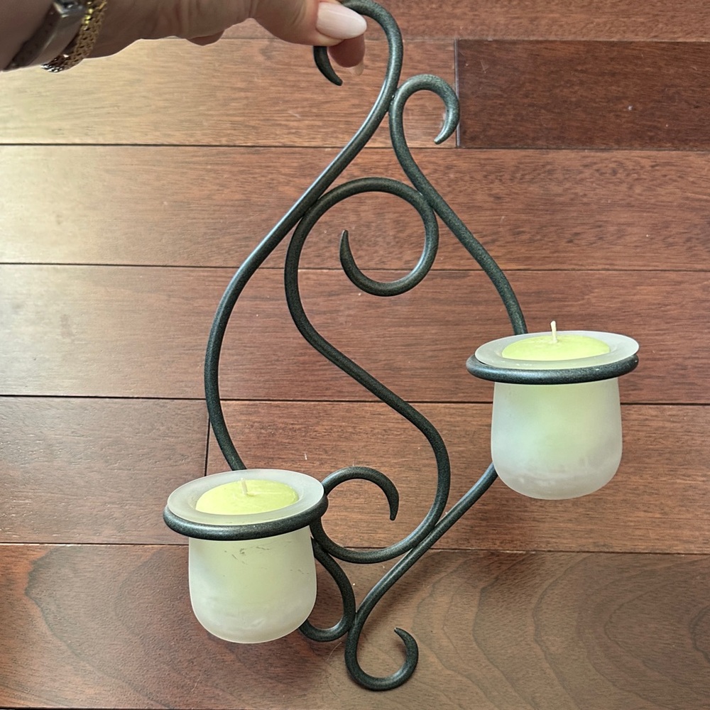 Ornate Blackish Metal Wall SconceFrosted Glass Votives.includes 2 yankee candles